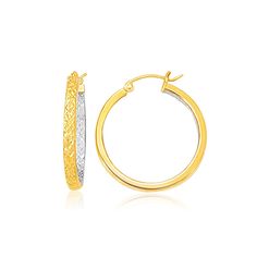 Buy LOVCIA Luxury Elegant Two-Tone Gold Petite Hoop Earrings with Patterned Design (25mm) White Gold Interior, Coordinates Jewelry, 14k Gold Hoop Earrings, Snap Lock, Mixed Metal Jewelry, Jewelry Sale, Gold Interior, White Gold Earrings, Gold Pattern