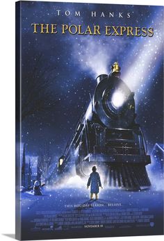 the polar express movie poster with an image of a man standing next to a train