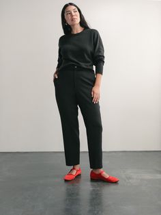 If you’re looking for the classic Audrey Hepburn cigarette pant, this is it. Made of a soft and stretchy fabric, it’s incredibly comfortable and has elastic at the back waistband for extra comfort—along with a cool slant back pocket. Hitting at the perfect crop for a loafer, slide or even boot, it’s a versatile pant that will last for the long haul, just like your own personal legacy. Business Casual Straight Dress Pants With Pull-on Style, Classic Straight Hem Loungewear Bottoms, Classic Pants With Straight Hem For Loungewear, Classic Straight Hem Pants For Loungewear, Classic Straight Pants For Loungewear, Business Casual Fall Pants With Minimal Stretch, Versatile Relaxed Fit Chinos For Work, Fall Business Casual Pants With Minimal Stretch, Solid Color Pants With Straight Hem For Everyday Wear