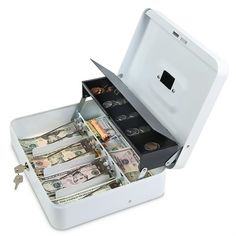 an open briefcase filled with lots of money