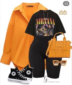 Fall Tshirt Outfits, Dope Outfits Summer, Orange Outfits, Cute Nike Outfits, Outfit Styles, Glam Style, Trendy Fashion Outfits, Cute Swag Outfits, Casual Chic Outfit