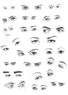 an image of various types of eyes and eyebrows with different angles to the left side