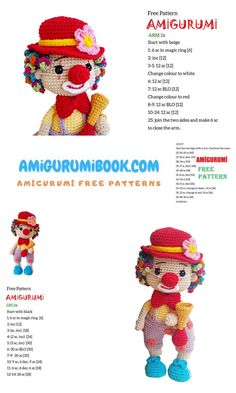 the instructions for crocheted clowns are shown in this page, which shows how to