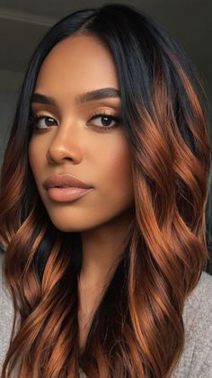 Copper Highlights: Glamorous Copper Money Piece Look Black Hair With Copper, Money Piece Hair Black, Copper Money Piece Hair, Copper Money Piece, Copper Highlights On Black Hair, Highlights On Black Hair, Money Piece Hair, Short Haircuts For Black Women