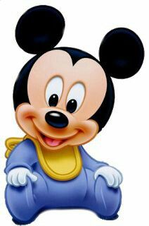 a cartoon mickey mouse sitting on top of a white floor next to a blue and yellow object