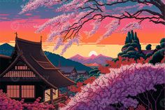 painting of a japanese village with a mountain in the background Japanese Village Aesthetic, Village Concept Art, Village Aesthetic, Abandoned Village, Fantasy Town, Japan Landscape