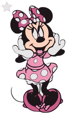 a cartoon minnie mouse with pink and white polka dots