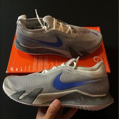 Nike React Vapor Nxt Smoke Grey Hyper Royal Cv0724-008 Men’s 8 Women’s 9.5 Brand New Missing Lids Nike Tennis Running Shoes With Boost Midsole, Nike Running Shoes For Tennis, Nike React, Shoes Nike, Mens Shoes Sneakers, Men's Nike, Blue Gray, Nike Men, Nike Shoes