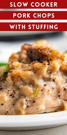 slow cooker pork chops with stuffing on a plate