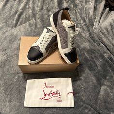 New With Original Box And Dust Bag. Size 44.5 (Us-11.5) **Have Original Receipt Luxury Gray Sneakers With Round Toe, Luxury Gray Round Toe Sneakers, Designer Gray Sneakers With Round Toe, Christian Louboutin Shoes, Christian Louboutin, Dust Bag, Black And Grey, Man Shop, Grey