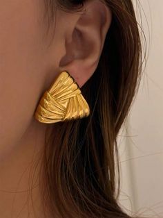 1pair Stainless Steel Minimalist Line Triangle Stud Earrings For Women Everyday Wear Yellow Gold    Stainless Steel     Women Fashion Jewelry, size features are:Bust: ,Length: ,Sleeve Length: Triangle Stud Earrings, Triangle Earrings Stud, Triangle Studs, Geometric Studs, Stud Earrings For Women, Watches Women Fashion, Kids Jewelry