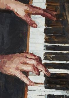 a painting of two hands playing the piano