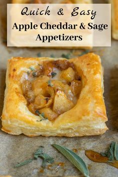 an apple cheddar and sage appetizer with text overlay