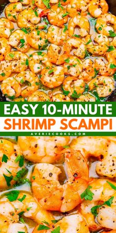 Try this shrimp recipe for dinner! This easy seafood dinner is a speedy weeknight meal you'll surely love. Cooked in a lemon garlic butter sauce, this 10-minute shrimp scampi is mouthwateringly good! Shrimp Scampi Without Butter, Easy Fast Shrimp Recipe, Cooked Shrimp Recipes Frozen, Shrimp Scampi Recipe Easy, Quick And Easy Shrimp Scampi, Shrimp Scampi With Precooked Shrimp, Easy Shrimp Scampi Recipe No Wine, Easy Seafood Dinner, Garlic Butter Shrimp Scampi