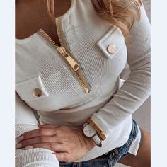 Solid Color Casual Buttoned Long Sleeve T-Shirt sold by girl clothing on Storenvy Cozy Womens Sweaters, Ladies Long Top, Zipper Shirt, Bodycon Sweater, Spring Knits, Fitted Blouses, Hottest Fashion Trends, Fashion Weeks, Elegant Shirt