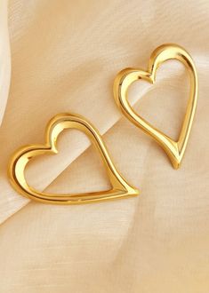 Women's Stainless Steel Big Heart Statement Earrings Gold Open Heart Metal Earrings, Gold Heart Earrings Modern Style, Modern Gold Heart Earrings For Pierced Ears, Modern Gold Heart Earrings For Anniversary, Gold Open Heart Earrings For Party, Trendy Gold Open Heart Earrings, Modern Gold Heart-shaped Earrings, Modern Gold Heart Earrings, Gold Open Heart Earrings For Valentine's Day