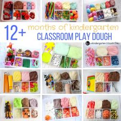 the twelve months of play dough are organized in plastic trays