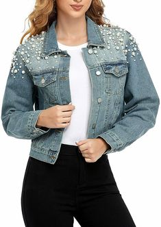 Women Jean Jacket, Long Sleeve Jean Jacket, Cropped Jean Jacket, Crop Jean Jacket, Moda Jeans, Jean Jacket Women, Blue Jean Jacket, Cropped Denim Jacket, Denim Jackets