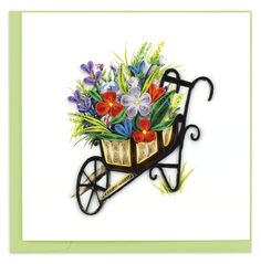 Detail show of Quilled Wheelbarrow Garden Card Quilled Daffodil, Wheelbarrow With Flowers, Card Quilling, Quilled Cards, Wheelbarrow Garden, Send To A Friend, Paper Quilling Patterns, 3d Quilling, Quilling Ideas