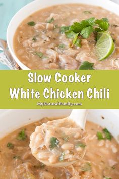 this slow cooker white chicken chili is the perfect way to use up leftover soup