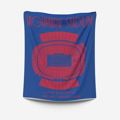 a blue and red stadium wall tapestry with the words, highmark stadium on it