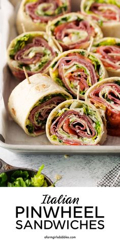 pinwheel sandwiches on a sheet pan Italian Pinwheel, Catering Sandwiches, Easy Picnic Food, Pinwheel Sandwiches, Cream Cheese Spread, Pinwheel Appetizers, Italian Chopped Salad, Pinwheel Recipes, Cocktail Dinner