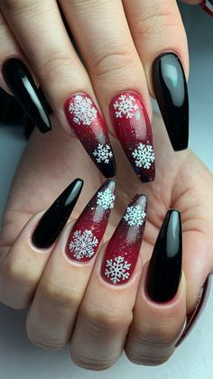 Get ready for the holiday season with this gorgeous nail design! The blend of crimson, black, and white snowflakes captures the essence of winter beauty. Ideal for anyone wanting to add a touch of glamour to their holiday celebrations! 🎄🌟
#nailsdesign #acrylicnails #decembernails #winternails