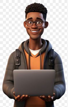 a man with glasses holding a laptop computer, hd png clipart transparent background