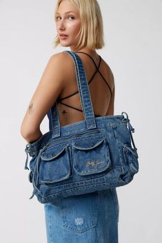 BDG Y2K Denim Tote Bag | Urban Outfitters Australia Clothes, Diy Clothes Design, Denim Purse, Denim Shoulder Bags, All Jeans, Carryall Tote, Y2k Denim, Denim Tote Bags, Denim Crafts