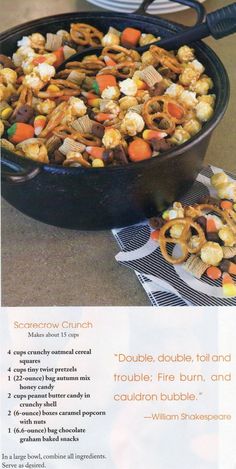 an advertisement for a cornbread dish with carrots and pretzels in it