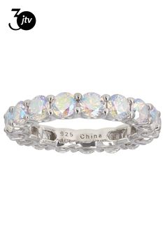 Bella Luce �� aurora borealis 7.30ctw round, rhodium over sterling silver ring. Measures approximately 1.00"L x 0.13"W and is not sizable. The diamond equivalent weight is 4.42ctw. Aurora Borealis, Sterling Silver Ring, Aurora, Silver Ring, Sterling Silver Rings, Cubic Zirconia, Silver Rings, Sterling Silver, Ring