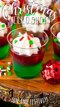 christmas jello shots on a wooden table