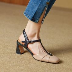 Strap Shoes Heels, Summer Women Shoes, Leather Shoes For Women, Block Heel Loafers, T Strap Shoes, Kitten Heel Pumps, Genuine Leather Shoes, Strap Shoes, Women Sandals