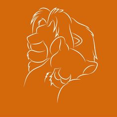 an orange background with a drawing of a lion holding a cat in it's arms