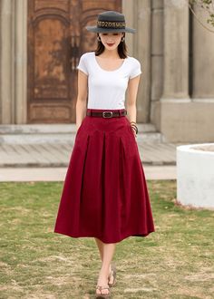 "DETAIL * 50% linen, 50% cotton * Two side pockets * Back Elastic waist * Below knee length * A linen skirt * Plus size skirt * Perfect for summer, spring * Wash by hand or machine with cold water * The model is 170cm (5′ 7″) tall with a 80cm (31.5\") bust, 66cm (26\") waist. She is wearing a XS in red. * Choose CUSTOM Order if you Can't find your size in our size Chart Chang the Length Your Height is not Between 5'1\" - 5\"9\" Your weight is not Between 47 kg - 75 kg SIZE GUIDE Size vary betwee Cheap High Waist Red Skirt, Affordable Red High Waist Skirt, Cheap Red Flared Skirt, Cheap Red Lined Skirt, Affordable Chic Red Skirt, Luxury Red Relaxed Fit Skirt, Affordable Red Midi Skirt, Cheap Casual Red Maxi Skirt, Luxury Red Skirt For Spring