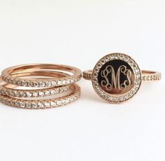 Rose Gold Ring Set, Monogram Stacking Ring Personalized, Monogrammed Ring CZ, Sterling Silver Signet Monogram Rings, Rose Engagement Ring Vintage, Rose Gold Ring Set, Family Crests, Silver Monogram, Monogram Ring, Signet Rings, Silver Signet Ring, Engagement Ring White Gold