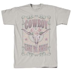 Show off your style with the Take Me Away Cowboy Women's Short Sleeve T-Shirt. This graphic women's T-shirt is made of cotton to ensure all-day comfort. Additionally, the women's T-shirt is machine-washable for easy cleaning and boasts a crew neck fit for casual wear. 100% Cotton Machine Washable Short Sleeve Crew Neck Graphic T-Shirt Modern Classic Fit, Seamless Body Tractor Supplies, Tractor Supply, Women's T Shirts, White Gloves, Cute Tshirts, Plus Size Shirts, Plus Size T Shirts, Modern Classic, Tractor