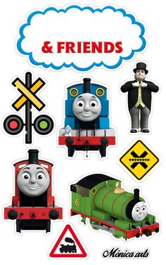 thomas the tank engine stickers are shown in various colors and sizes, including one with a