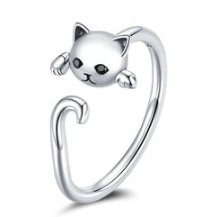 Material: 925 Sterling Silver Size: adjustable Silver Cat Ring, Top Selling Jewelry, Ring Party Jewelry, Gatto Carino, Open Rings, Gifts For Cat Lovers, Sterling Silver Cat, Cat Ring, Pandora Style