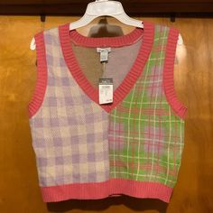 Want A Year Round Vest In Your Closet? Check This Out! Nwt Rue21 Size L Multipattern Sleeveless Sweater Ve: - Pink, Green, Purple And White Color Block - Plaid And Checkered Patterns - V Neckline - Sweater Stretch - Ptp 19 Versatile Is The Name Of The Game So Dress This One Up Or Down Today! Light Up Christmas Sweater, Chic Cardigan, Olive Green Shorts, Distressed Sweaters, Fringe Sweater, Cotton Pullover, Beige Sweater, Striped Cardigan, Purple And White