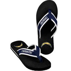 men's los angeles chargers flip flops with team logo on the bottom and side