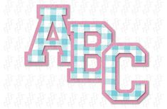 the letter abc and c with gingham checkered fabric in pink and blue