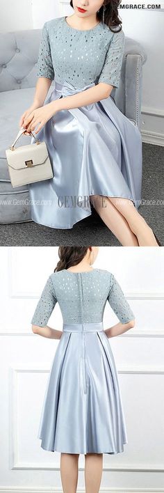 10% off now|Free shipping world-wide. Cute Blue Knee Length Party Dress With Bow Knot Lace Sleeves at GemGrace. Click to learn our pro custom-made service for wedding dress, formal dress. View #WeddingGuestDresses for more ideas. Elegant Light Blue Dresses For Party Season, Elegant Light Blue Dress For Party Season, Elegant Light Blue Party Season Dresses, Light Blue Short Sleeve Midi Party Dress, Best Wedding Guest Dresses, For Wedding Dress, Bride Groom Dress, Semi Formal Dresses, Formal Party Dress