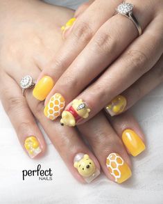 Winnie Pooh Nails, Winnie The Pooh Acrylic Nails, Nail Tech Tips, Summer Nail 2023