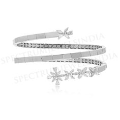 Natural SI/H Pear Diamond Leaf Cuff Wrap Spiral Bangle Bracelet 18k White Gold