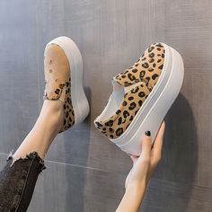 Lasaky - Canvas Platform Sneakers with Leopard Print and Checkered Pattern, Slip-on Loafers for Effortless Style Trending Womens Shoes, Trendy Shoes Sneakers, Leopard Shoes, Chunky Heel Pumps, Chunky Shoes, Shoe Covers, Desert Boots, Casual Sport Shoes, Heeled Loafers