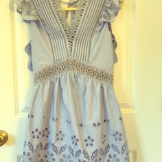 Beautiful Brand New, Never Worn Embroidered Cotton Dress, Size 2, Nwot. Blue Embroidered Mini Dress, Chic Blue Embroidered Dress, Grey Knit Dress, Homecoming Formal Dresses, Lemon Dress, Blue And White Dress, Silk Print Dress, Cap Dress, Ruffle Mini Dress