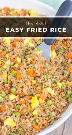 rice with peas and carrots in a white bowl