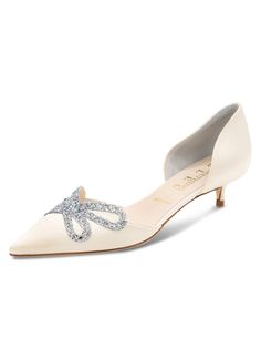 Something Bleu Women’s Darla d'Orsay Kitten Heel in Ivory Satin Special Occasion Shoes, Evening Shoes, Perfect Shoes, Blue Satin, Kitten Heel, Blue Crystals, The Struts, Kitten Heels, Dancing