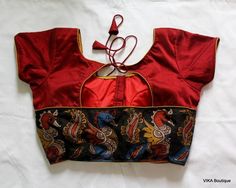 Kalamkari border blouse Kalamkari Border, Mythological Stories, Kalamkari Blouse, Cotton Saree Blouse Designs, Blouse Stitching, Traditional Blouse Designs